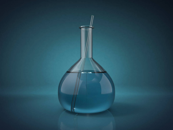 Chemistry flasks with liquid on color background. 3D rendering - Fotoğraf, Görsel