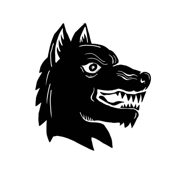 Rozzlobený vlk hlava straně dřevořezby - Vektor, obrázek