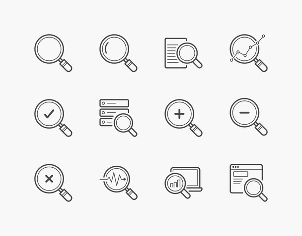 Simple Set of Magnify Glass Thin Line Icons - Vector, Image