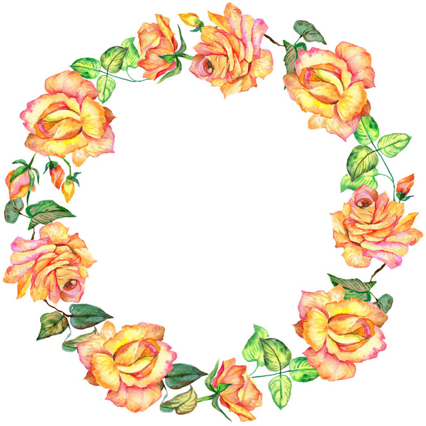 Wildflower rose flower wreath in a watercolor style. - Photo, Image
