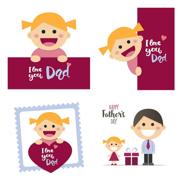 Fathers day cards with a happy blond girl - Vector, Image