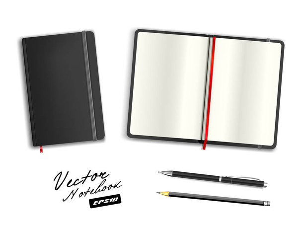 conjunto de papelería vector copybook rojo pluma y lápiz
 - Vector, imagen