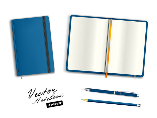 set of vector stationery red copybook  pen and pencil - Vector, Image