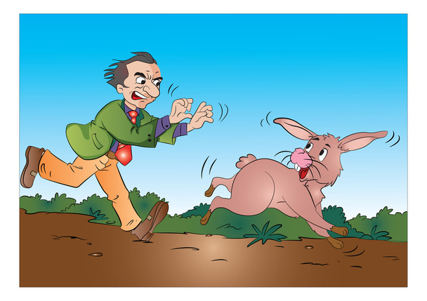 Hombre corriendo tras un conejo, ilustración
 - Vector, imagen