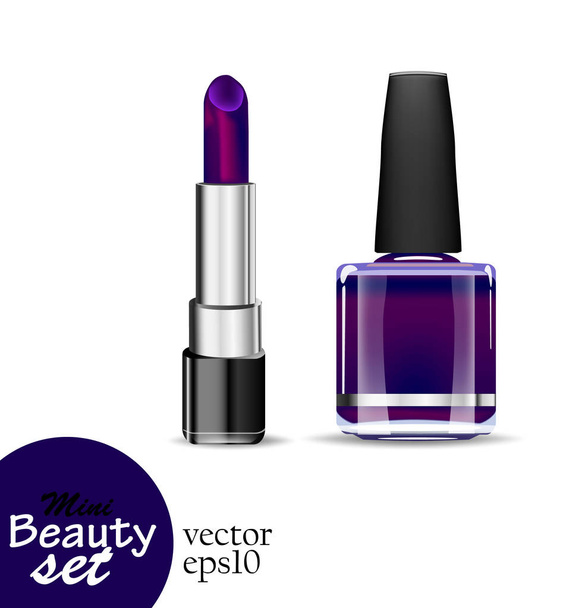 vector conjunto de lápiz labial y un esmalte de uñas botella
  - Vector, Imagen
