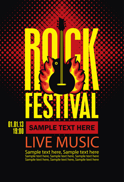 Plakat für ein Rockfestival mit Guitar on fire - Vektor, Bild
