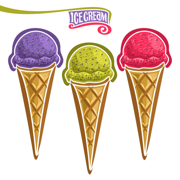 ワッフル コーンにアイスクリームのベクトルを設定 - ベクター画像