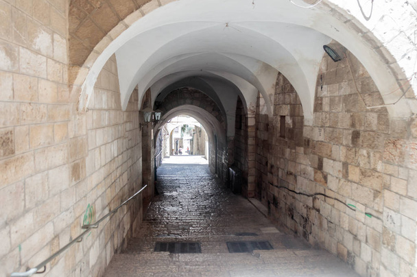 Silent streets in the old city of Jerusalem, Israel. The St. Francis Street - Via Delorosa. - Photo, Image