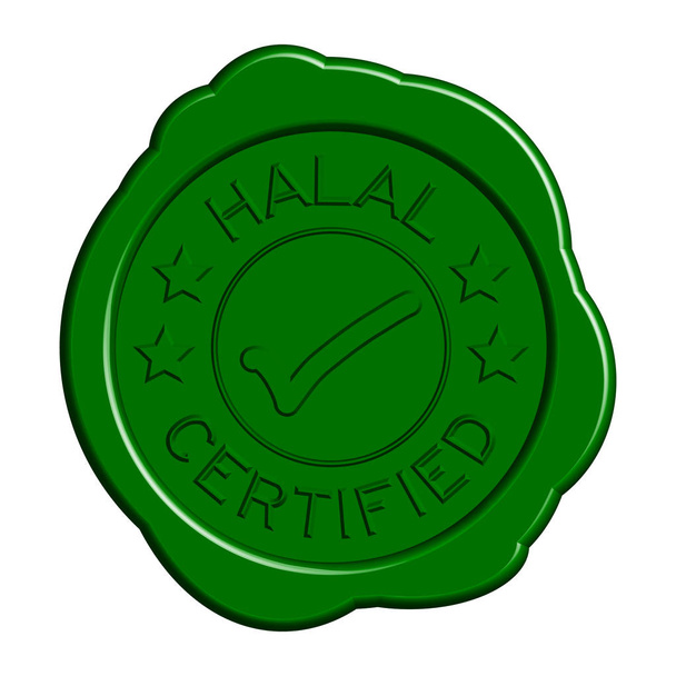 Зеленый круглый воск печать формулировки халяльный сертифицирован с отметкой значок на белом фоне
 - Вектор,изображение