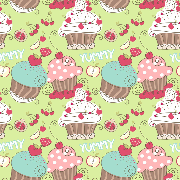 Cupcake naadloze patroon - Vector, afbeelding