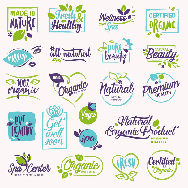 Set of beauty and cosmetics, spa and wellness stickers and elements. Vector illustration concepts for web design, packaging design, promotional material. - Vector, Image