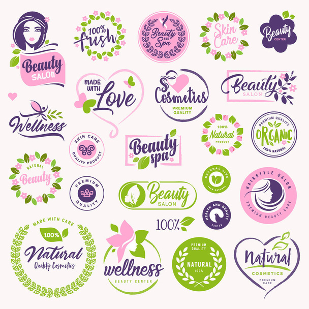 Set of beauty, natural cosmetics and healthcare signs and elements - Vector, Image