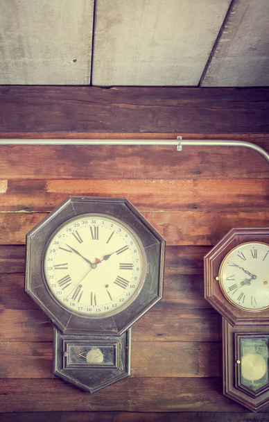 vintage wall clock on wooden wall - Photo, Image