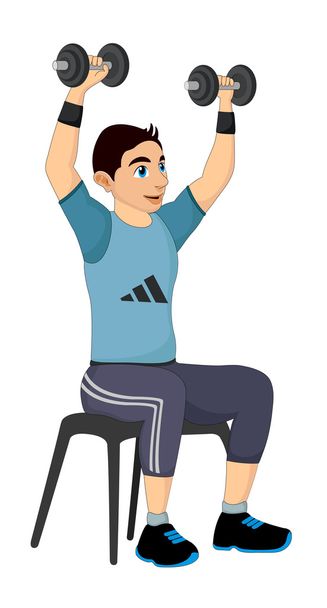 Exercício, homem levantando halteres, ilustração
 - Vetor, Imagem