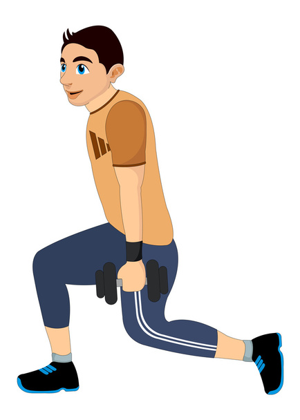Exercício, homem segurando halteres, ilustração
 - Vetor, Imagem