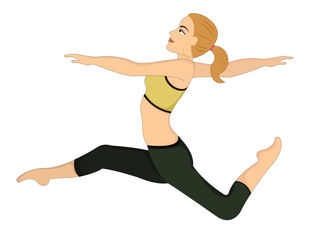 Exercising, woman doing dance jumps, illustration - Vector, Image