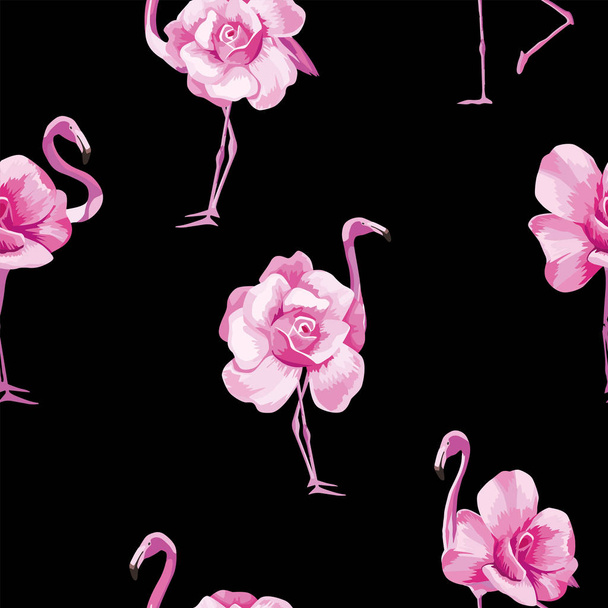 flamingo rose black background - Vector, imagen