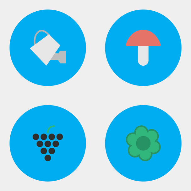 Vector illustratie Set van eenvoudige tuinieren iconen. Elementen bloem, wijn, puls en andere synoniemen druif, bronskleurig en kan. - Vector, afbeelding