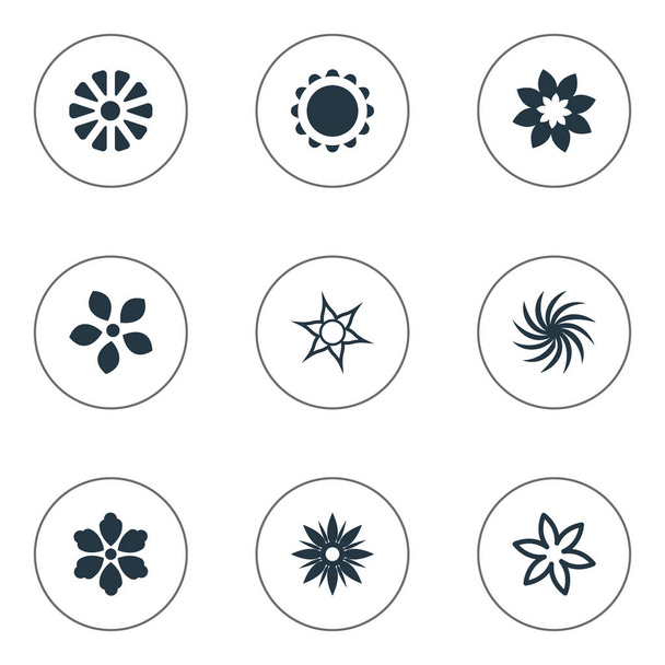 Vector illustratie Set van eenvoudige iconen. Elementen narcissen, Alstroemeria, bloem en andere synoniemen jasmijn, Apple en Daphne. - Vector, afbeelding