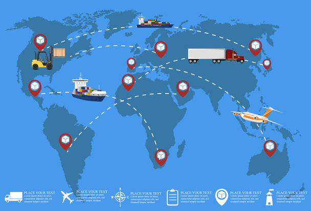 Red global de transporte de carga comercial
 - Vector, imagen