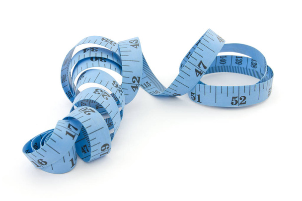 Close up of blue measuring tape for health concept, isolated on  - Photo, Image