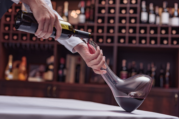 sommelier pouring red wine - 写真・画像