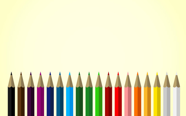 Ensemble de crayons de couleur dans une rangée avec espace pour votre contenu ci-dessus
 - Photo, image