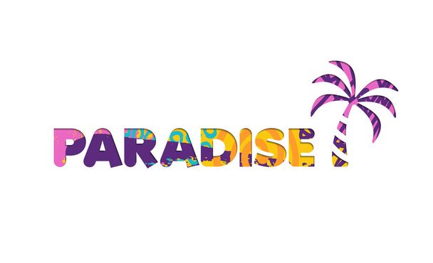 Summer vacation beach paradise color cutout quote - Vecteur, image
