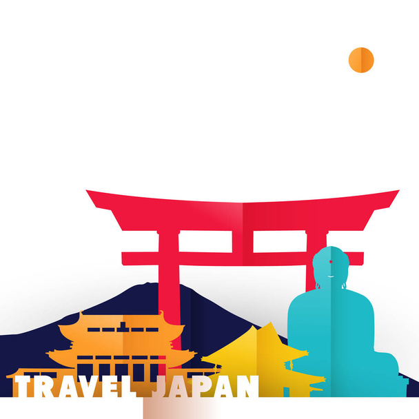 Travel Japan country paper cut world monuments - ベクター画像