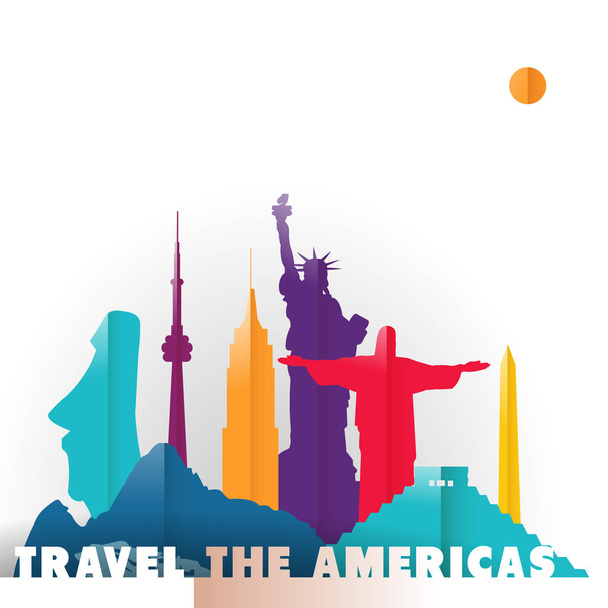 Travel the Americas paper cut world monuments - Vector, afbeelding
