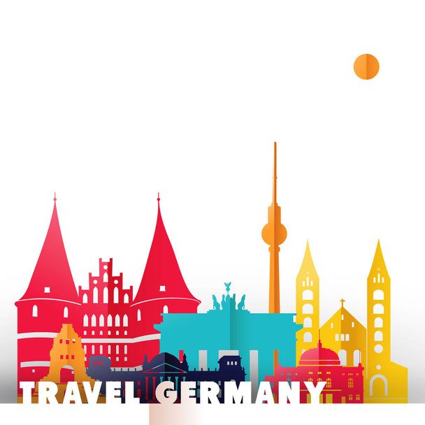 Travel germany paper cut world monuments - Vector, Imagen