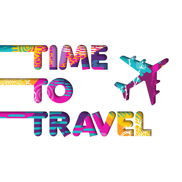 Summer vacation plane travel color text quote - Vector, afbeelding