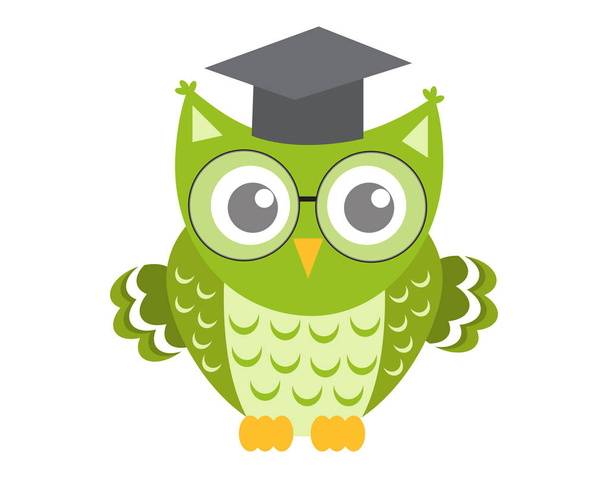 Owl in glasses with square academic cap icon, flat, cartoon style. Isolated on white background. Vector illustration. - Vector, Imagen