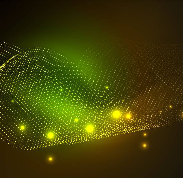 3D illuminated wave of glowing particles - Vector, Image