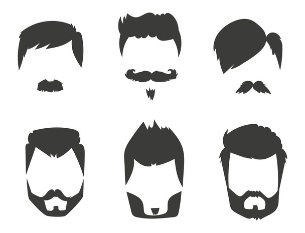 Vector set of hipster retro hair style mustache vintage old shave male facial beard haircut isolated illustration - Вектор, зображення
