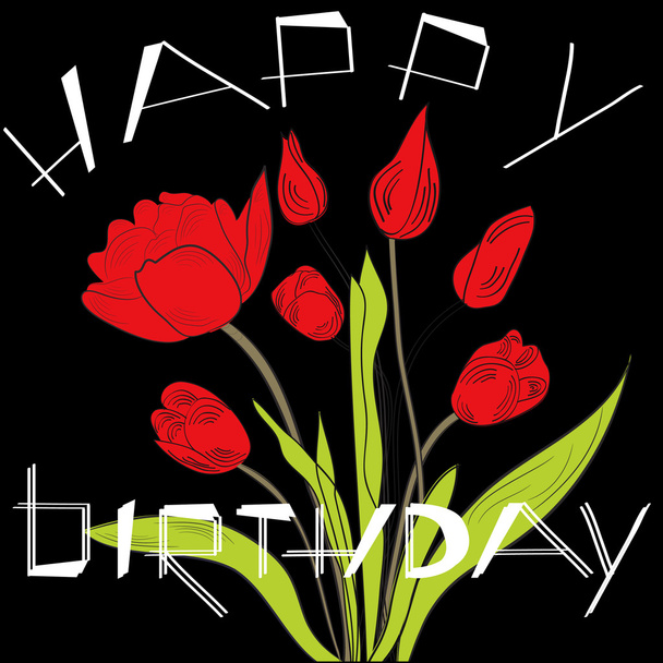 Birthday card with tulips - Vetor, Imagem