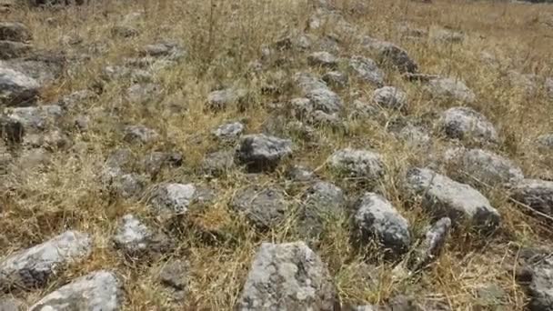 Ходьба над камені щебеню від римської дороги в Ізраїлі  - Кадри, відео