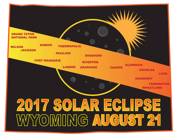 2017 Eclipse solaire dans les villes du Wyoming Illustration vectorielle de carte
 - Vecteur, image