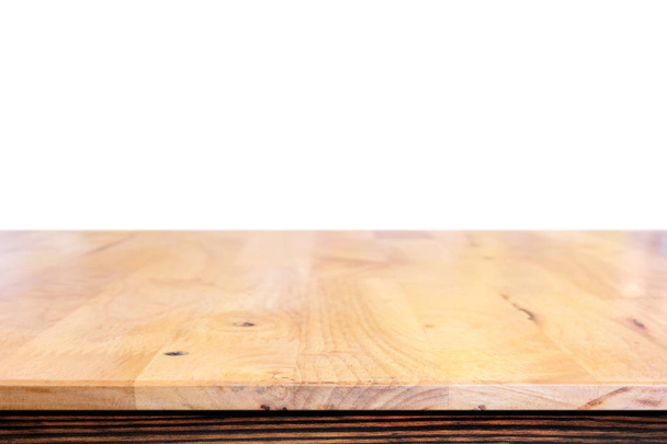 Beyaz arkaplanda tahta masa üstü - Fotoğraf, Görsel