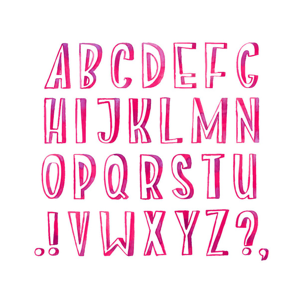 Colorful watercolor aquarelle font type handwritten hand draw abc alphabet letters - Vecteur, image