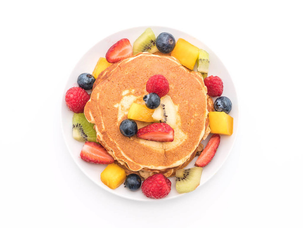 pancake with mix fruits (strawberry, blueberries, raspberries, m - Photo, image