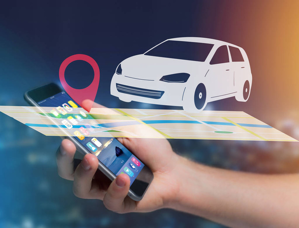 Car on a map with a pin holder - GPS and localization concept - Fotografie, Obrázek
