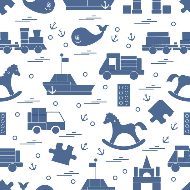 Vector illustration kids toys objects: train, puzzle, designer,  - Vector, afbeelding