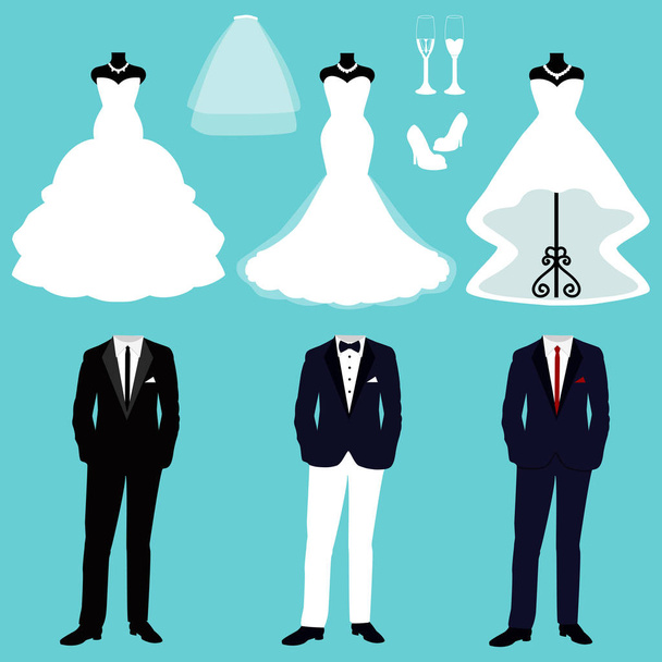 wedding dress and tuxedo. - Vector, Image