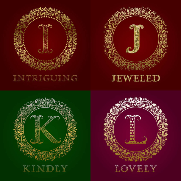 Golden templates for intriguing, jeweled, kindly, lovely logos. Vector monograms set. - Vector, Image