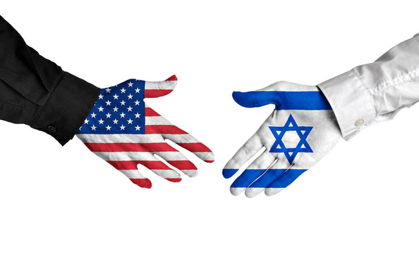 United States and Israel leaders shaking hands on a deal agreement - Fotografie, Obrázek