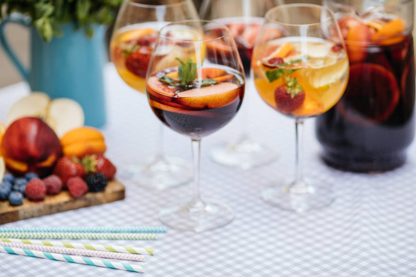 Delicious Red Sangria with fruits - Фото, зображення