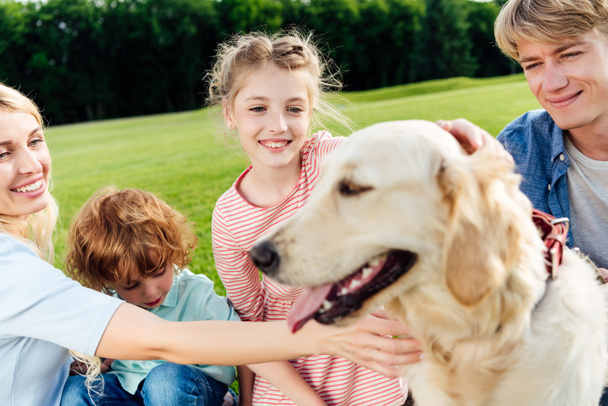 семья с собакой на пикнике
 - Фото, изображение
