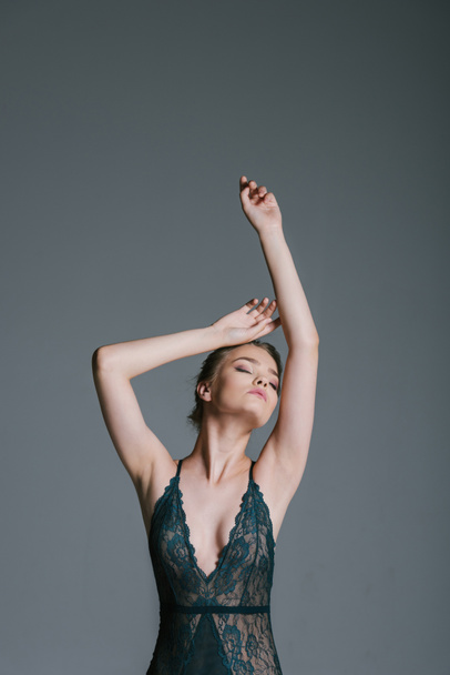 sensual woman in lace bodysuit - Fotoğraf, Görsel