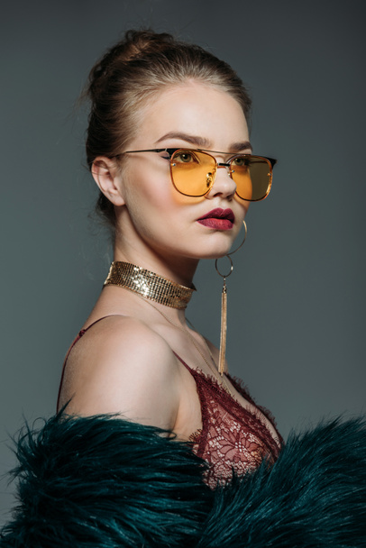 fashionable model in orange sunglasses - Foto, Imagem